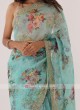 Aqua Blue Organza Saree